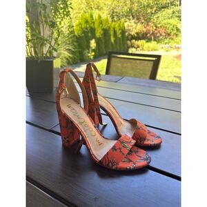 Sam Edelman Women's Yaro Orange Floral Block Heels Size 6.5